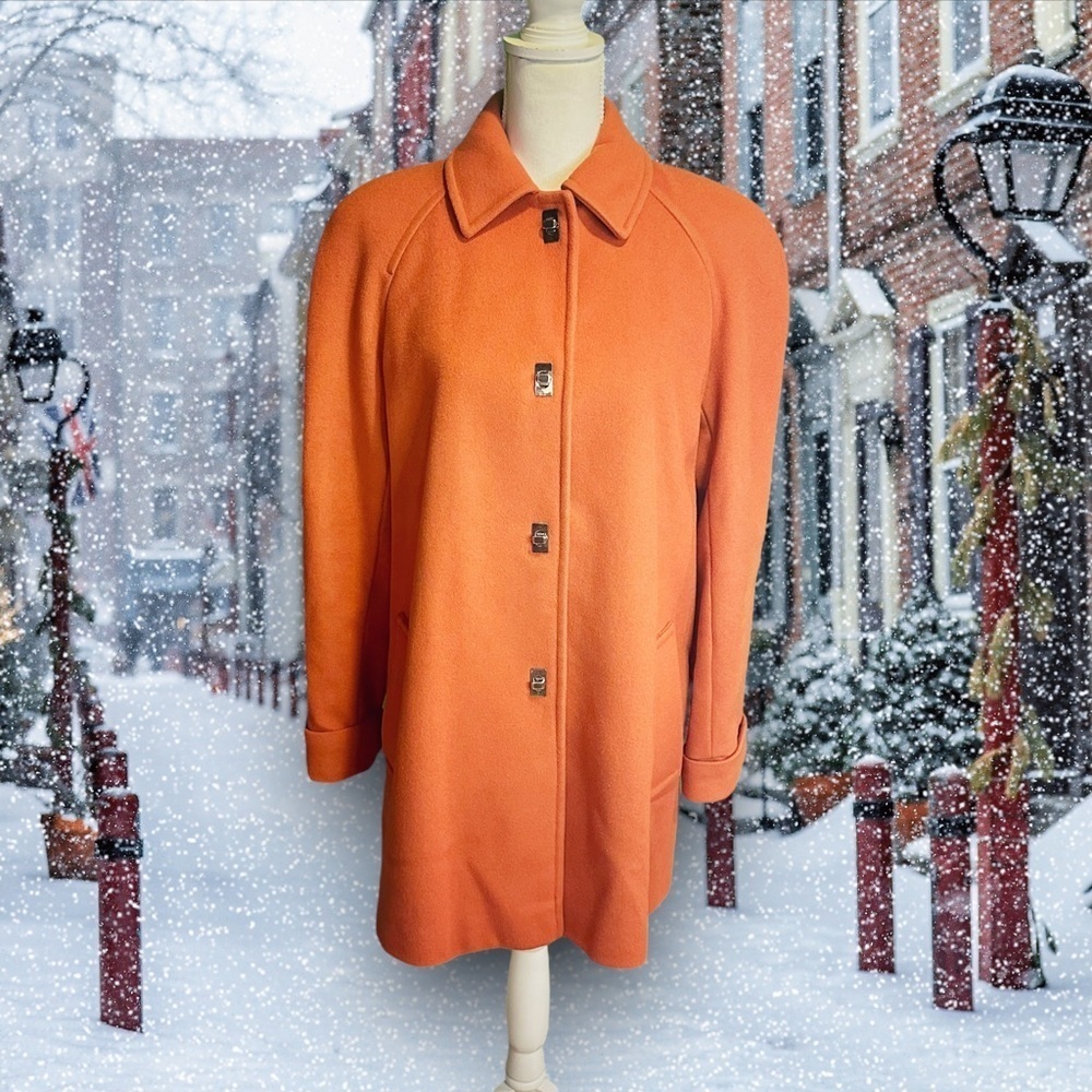 Mackintosh Burnt Orange 100% Wool Winter Coat with Silver Toggle Closure Size M - Picture 4 of 16